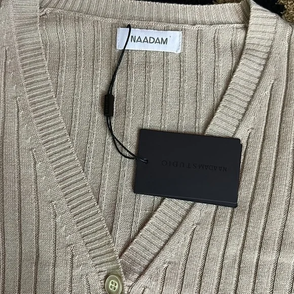 NWT Naadam Cashmere Latte Ribbed Cropped Cardigan Sz. S - Picture 6 of 10